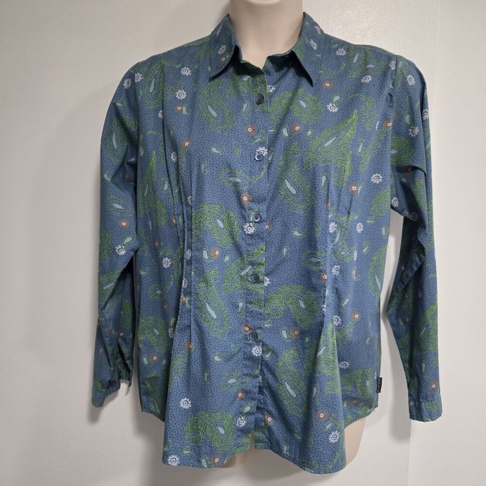 Vintage Woolrich  Size XL Blue Paisley Long Sleeve Pleated Blouse‎ India